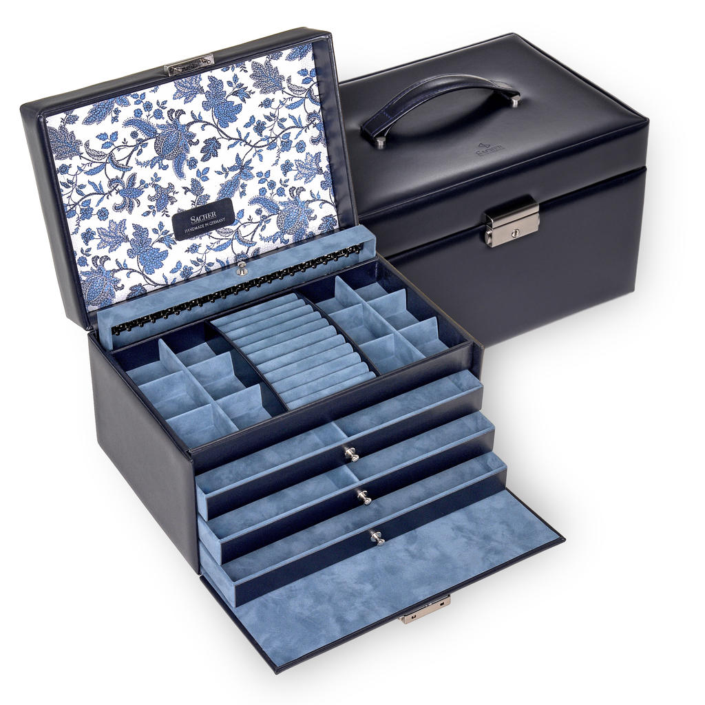 SACHER Schmuckkasten Jasmin florage / navy (Leder) – SACHER 1846