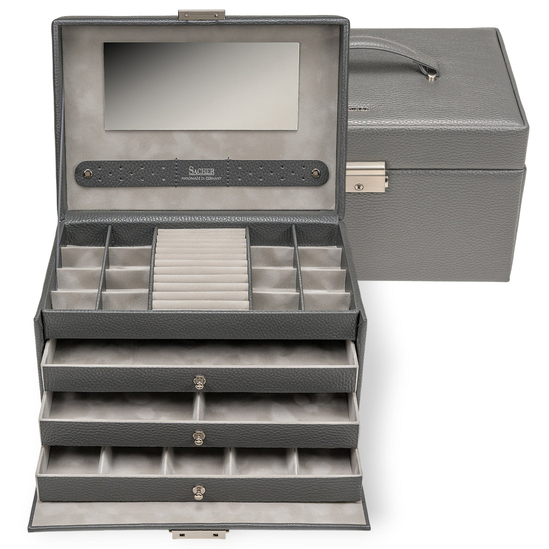 Coffret à bijoux Karen granello / gris (cuir de vachette pleine fleur)