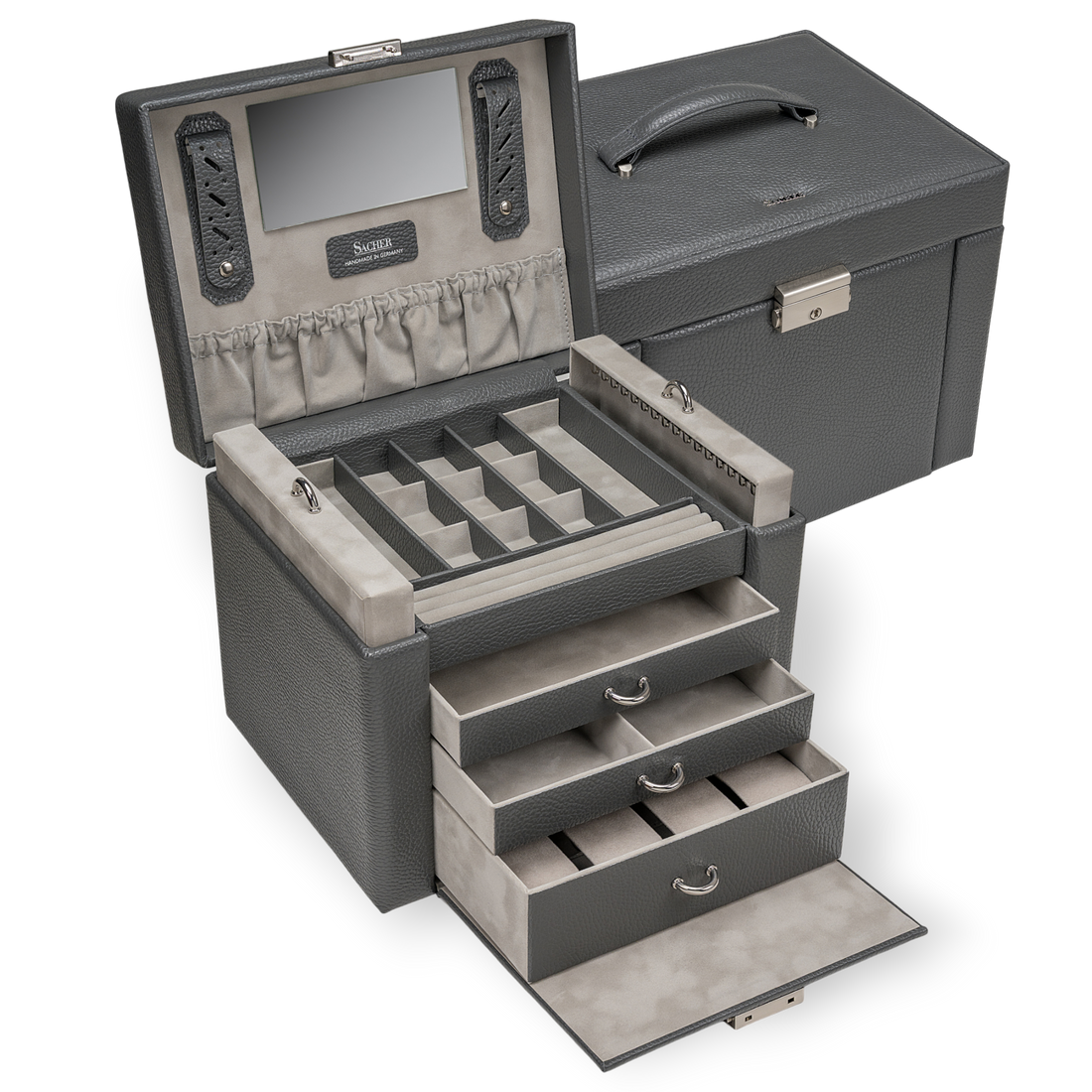 Coffret à bijoux Marta granello / gris (cuir de vachette pleine fleur)