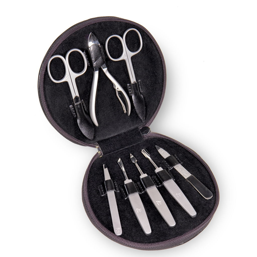 8-delige manicurekoffer manicureset / zwart (leer)